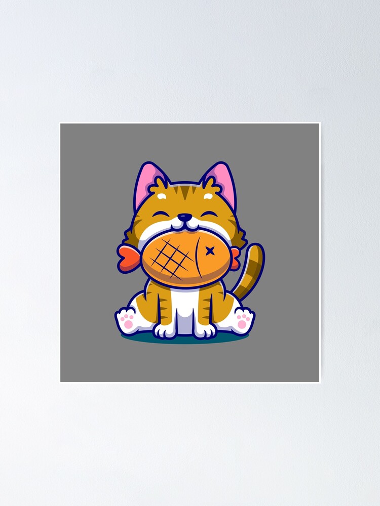 cute-baby-cat-eat-fish-poster-for-sale-by-poci5419-redbubble