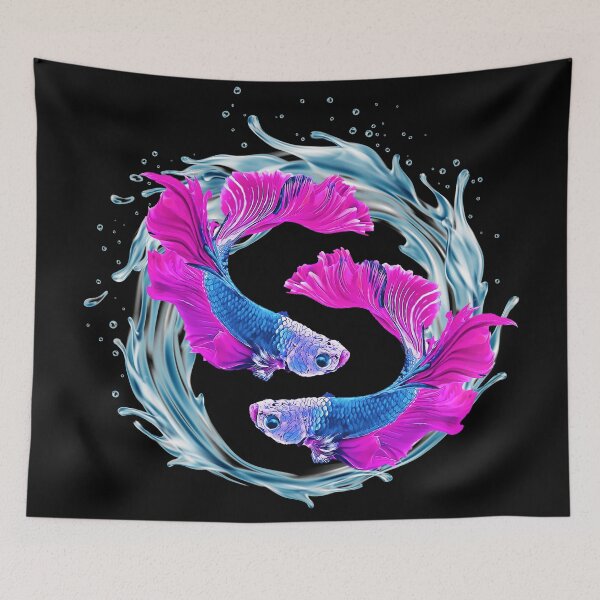 Item preview, Beautiful Dragon Scale Betta Fish - Super Delta Tail Monster Mask Blue Fuchsia Vivid Purple Betta Fish Breed - Circle Water Splash designed and sold by Cawaiico.