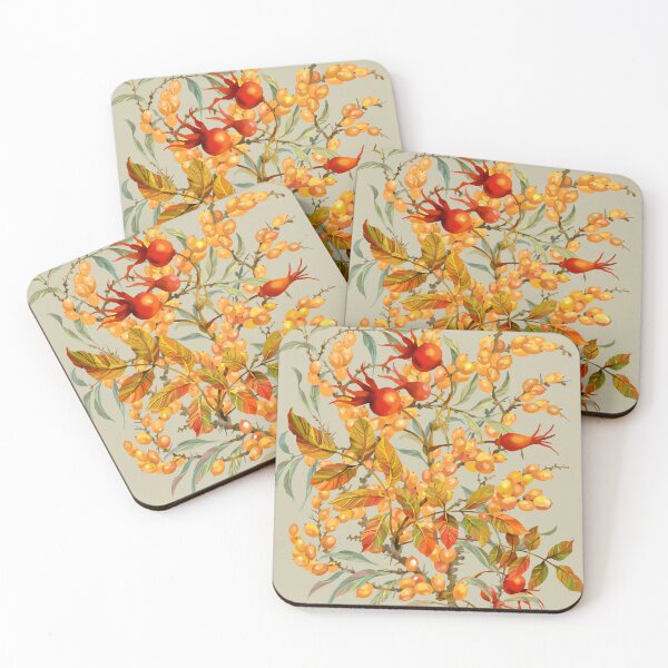 Item preview, Rose and Sea- buckthorn tree with berries and leaves designed and sold by fairytaleprints.