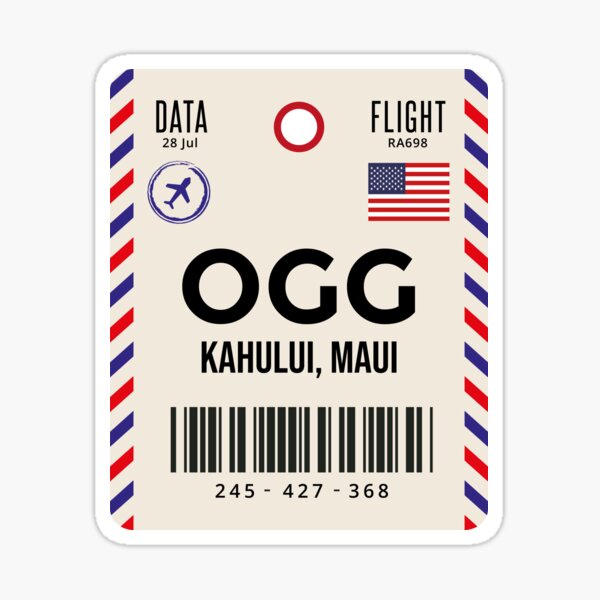 Kahului, Maui Airport Code Travel Tag, OGG, Kahului, Maui Luggage Tag - Gift For Traveler Sticker