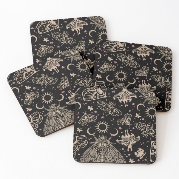 Item preview, Occult esoteric cicada and moth witchy moon pattern designed and sold by RedFinchDesigns.