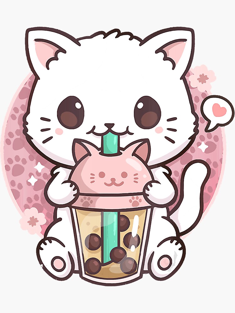 Kawaii Boba Cute Anime Cat Drinking Tea Kawaii Art Print by Alessandra Roth  - Fine Art America
