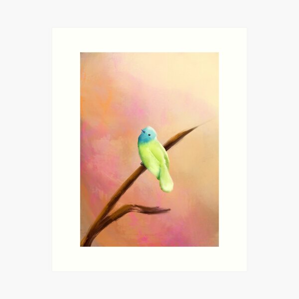 Green & Blue Bird Painting Art Print