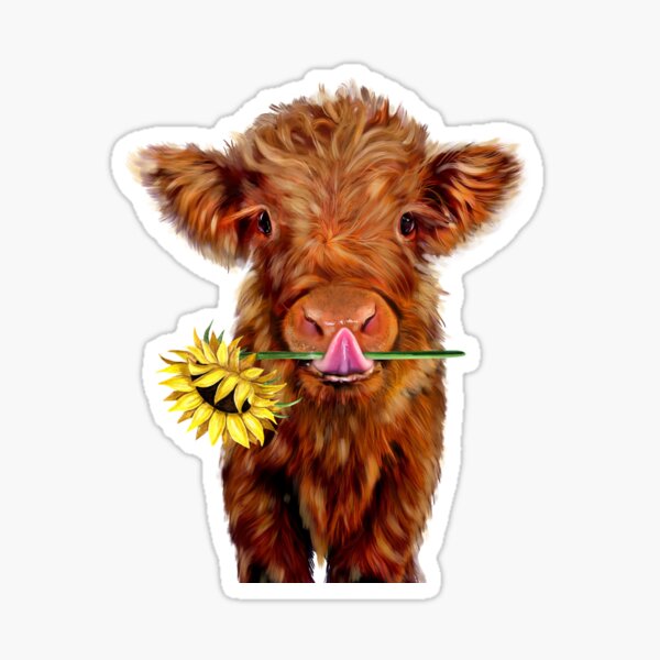 Vista previa del artículo con la obra «Baby Highland vaca con girasol», diseñado y vendido por iPOPit.