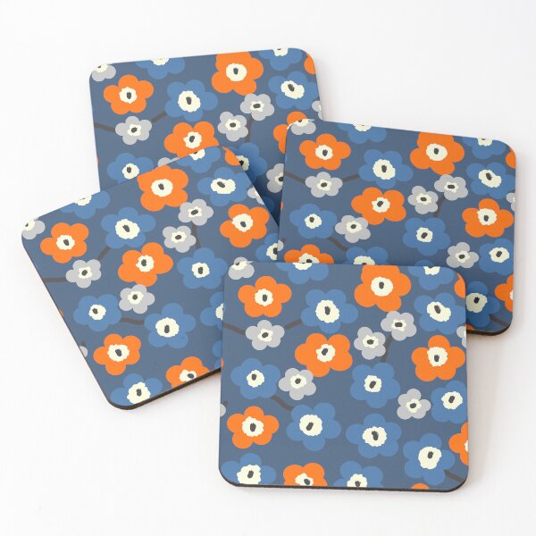 Item preview, Iconic Modern Scandinavian Floral Pattern in Blue and Orange designed and sold by Deutschic.