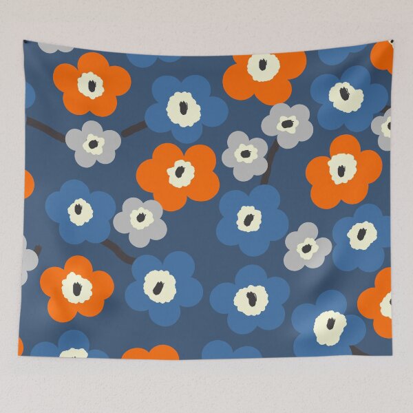 Item preview, Iconic Modern Scandinavian Floral Pattern in Blue and Orange designed and sold by Deutschic.