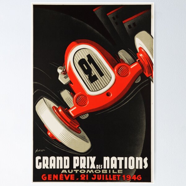 Item preview, GRAND PRIX DES NATIONS Automobile GENEVE 1946 Vintage Switzerland Racing Poster designed and sold by retroposters.