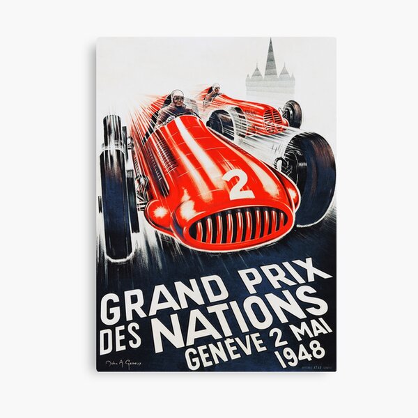 Item preview, GRAND PRIX DES NATIONS GENEVA 1948 Switzerland Art Deco by John A Geneux Vintage Car Racing Poster designed and sold by retroposters.