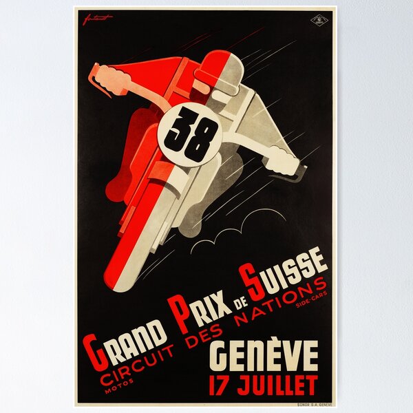 Item preview, Grand Prix De Suisse Circuit Des Nations GENEVE SWITZERLAND 1938 Vintage Motorcycle Racing Poster designed and sold by retroposters.