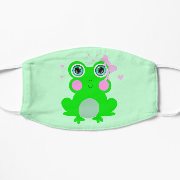 Cute Green Frog with bow and hearts Flat Mask