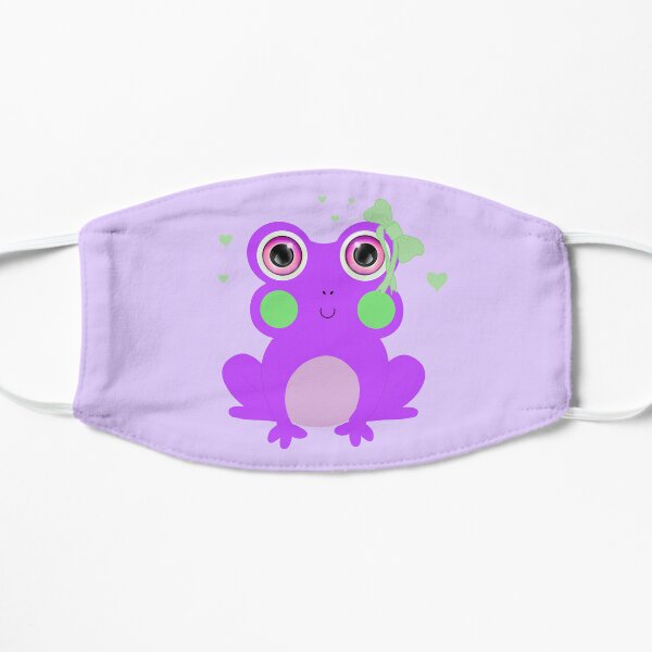 Cute Purple Frog with bow and hearts Flat Mask