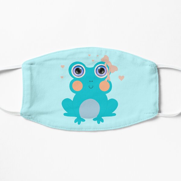 Cute Blue Frog with bow and hearts Flat Mask