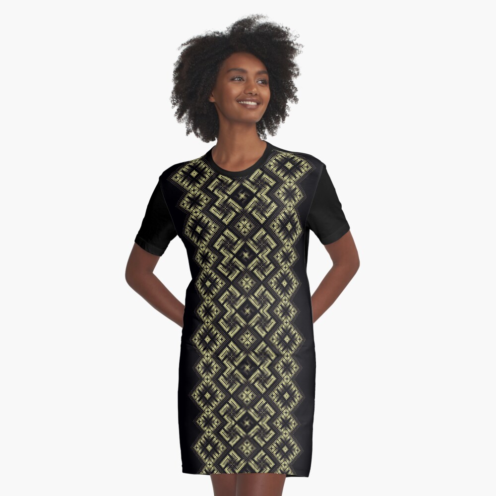 Swastika. Fiery ancient ornament. Old Nordic embroidery in a psychedelic modern style Graphic T-Shirt Dress