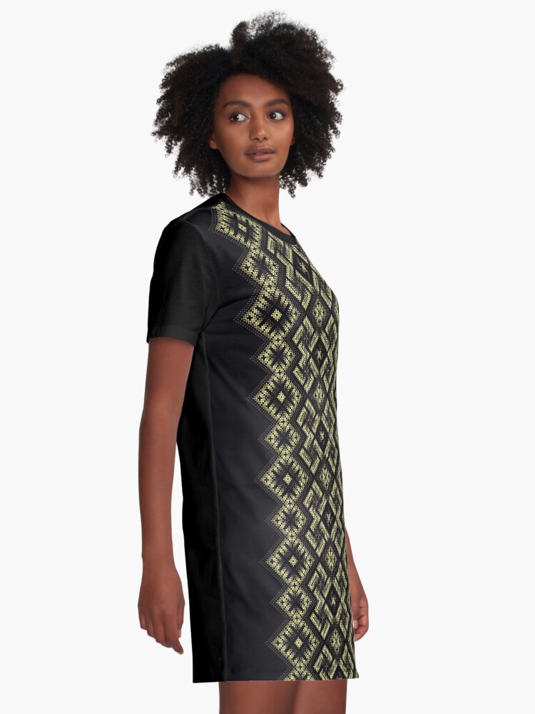 Alternate view of Swastika. Fiery ancient ornament. Old Nordic embroidery in a psychedelic modern style Graphic T-Shirt Dress
