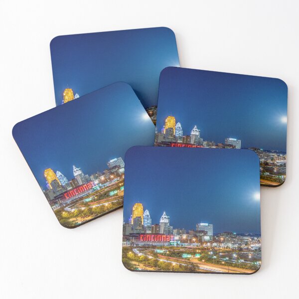 Item preview, 2014 Cincinnati Ohio Night Skyline with a Full Moon designed and sold by DaveFilm.