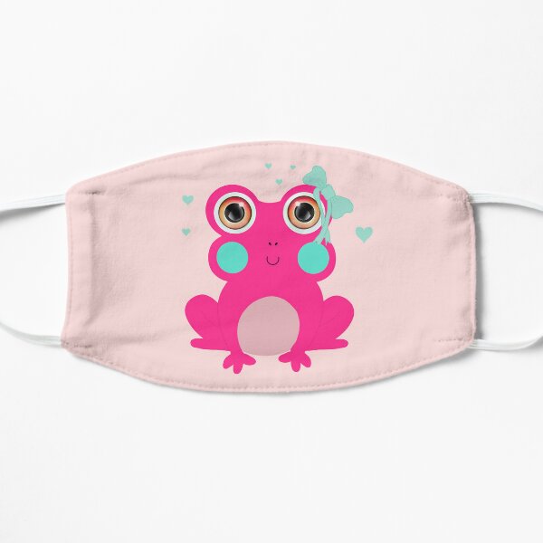 Cute Pink Frog with bow and hearts Flat Mask