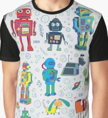 Robots in Space - grey - fun Robot pattern by Cecca Designs Graphic T-Shirt