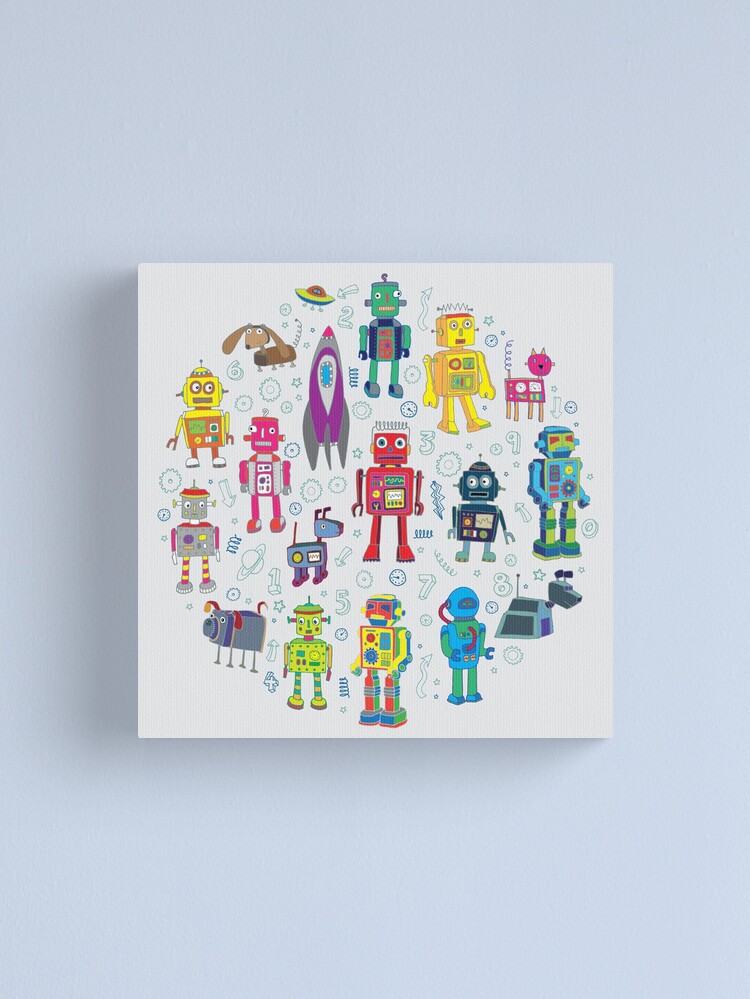 Alternate view of Robots in Space - grey - fun Robot pattern by Cecca Designs Canvas Print