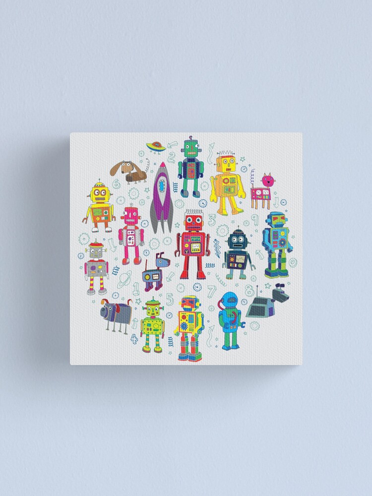 Alternate view of Robots in Space - grey - fun Robot pattern by Cecca Designs Canvas Print