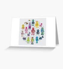 Robots in Space - grey - fun Robot pattern by Cecca Designs Greeting Card