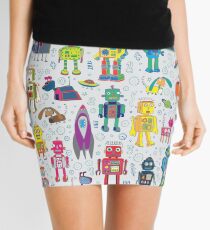Robots in Space - grey - fun Robot pattern by Cecca Designs Mini Skirt