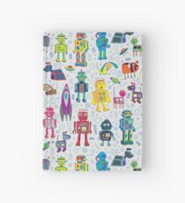 Robots in Space - grey - fun Robot pattern by Cecca Designs Hardcover Journal