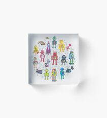 Robots in Space - grey - fun Robot pattern by Cecca Designs Acrylic Block