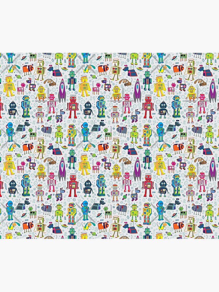 Robots in Space - grey - fun Robot pattern by Cecca Designs by Cecca-Designs