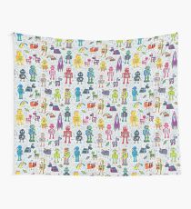 Robots in Space - grey - fun Robot pattern by Cecca Designs Wall Tapestry
