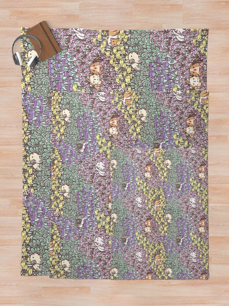 Alternate view of Long Haired Guinea pigs and Floral Garden pattern Throw Blanket