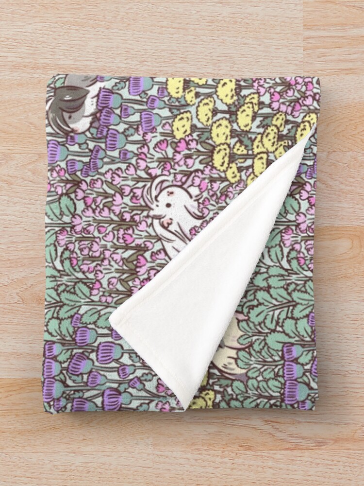 Alternate view of Long Haired Guinea pigs and Floral Garden pattern Throw Blanket