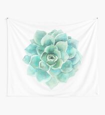 Blue-Green Succulent Watercolors Illustration Wall Tapestry