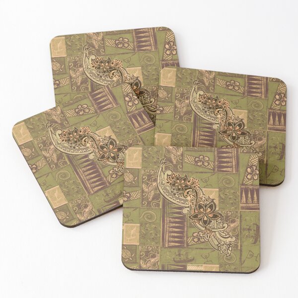 Item preview, Polynesian Tribal 796 Coral And Olive Tapa Patchwork  designed and sold by sunnthreads.