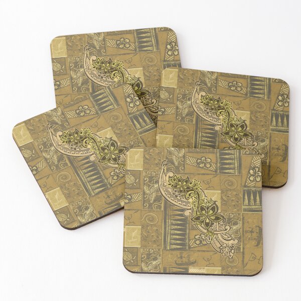 Item preview, Polynesian Tribal 796 Vintage Gold Ochre Tapa Patchwork  designed and sold by sunnthreads.