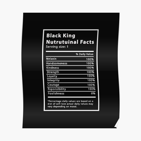 "Black King Nutrition Facts TShirt" Poster for Sale by yeutmane