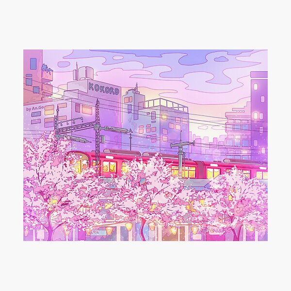 The Tokyo city, train and the purple sunset Photographic Print