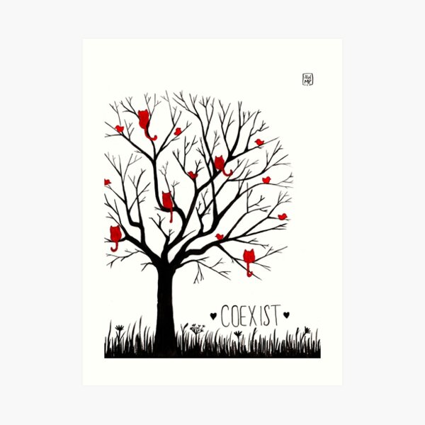 Coexisting Cats and Birds Art Print