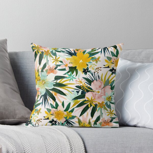 WILD FEELS Tropical Hibiscus Floral Throw Pillow