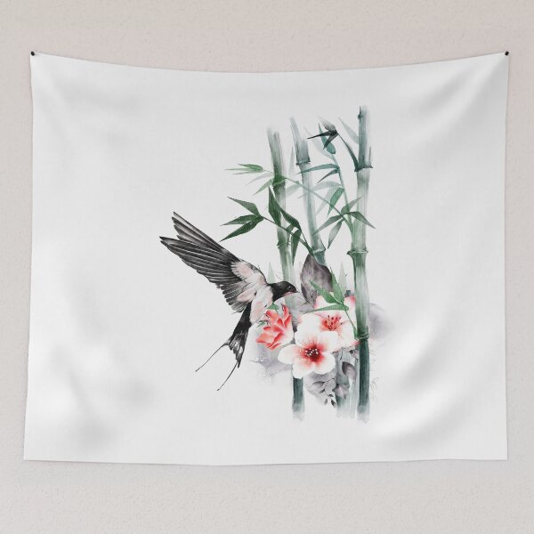 Item preview, Swallow with Bamboo and flowers designed and sold by RonelBroderick.
