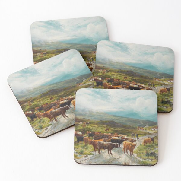 Item preview, Highland Cattle with Drovers | Louis Bosworth Hurt | 1888 Scotland Cow Art designed and sold by CJET.