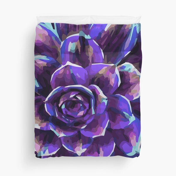 Colorful Succulent Plant Design - Vivid Plant Abstract Art - Purple and Blue Succulents Duvet Cover