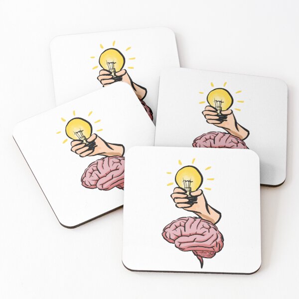 Item preview, Grasping New Ideas - Hand holding light bulb + brain designed and sold by StudioHitsu.