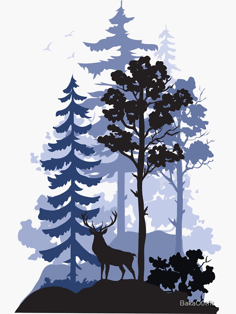"Elk Deer Wildlife Pine Tree Forest Horns Animal" Sticker for Sale by