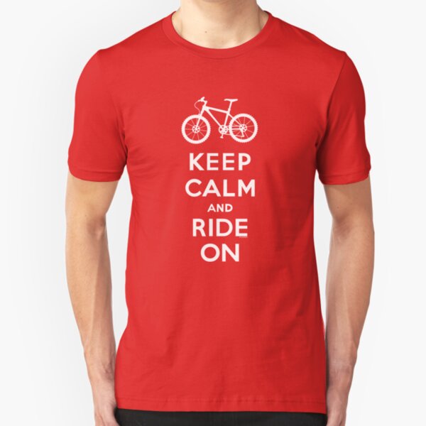 Keep Calm and Ride On mountain bike white fonts Slim Fit T-Shirt