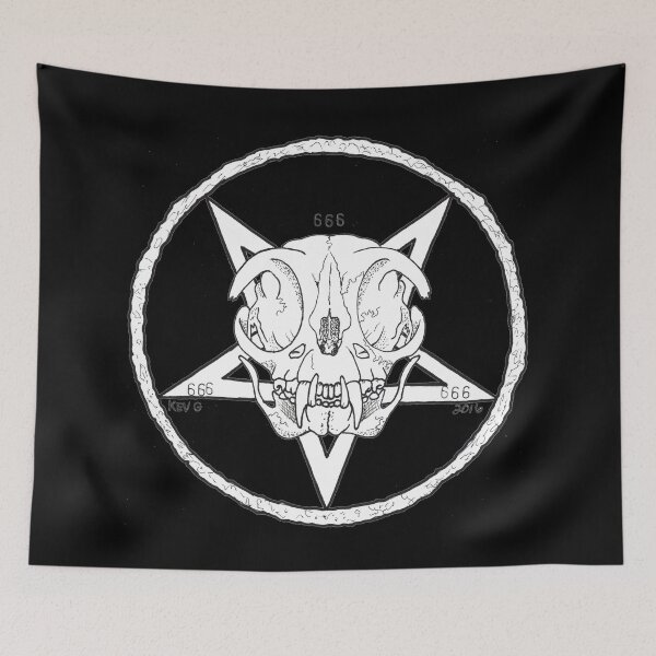 Item preview, White Cult Cat Skull - Art By Kev G designed and sold by ArtByKevG.