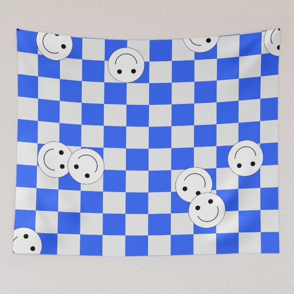 Item preview, Blue Checkered Smiley Face designed and sold by ingridtank.