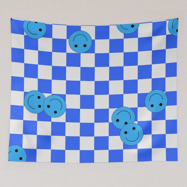 Item preview, Blue Checkered Smiley Face designed and sold by ingridtank.