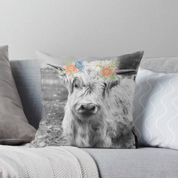 Item preview, Highland Cow with Flowers designed and sold by my2buckaroos.