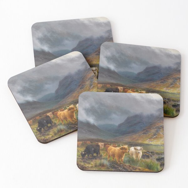 Item preview, Cattle in a Highland Landscape | Louis Bosworth Hurt | Scotland Nature Art designed and sold by CJET.