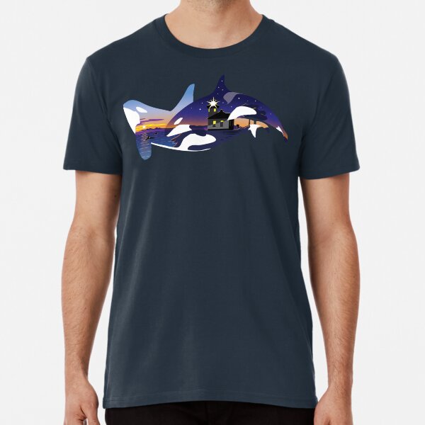 Item preview, Orca whales framing the Lime Kiln Point lighthouse designed and sold by LucentJourneys.